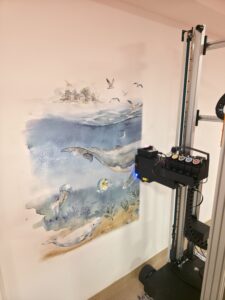 Druk ścienny wykonany przez firmę ŚCIANA WOW w Poradni Psychologiczno Pedagogicznej w Warszawie. Druk w sali integracji sensorycznej. Druk w pięknych pastelowych kolorach, głębia oceanu. Motyw zwierząt morskich.